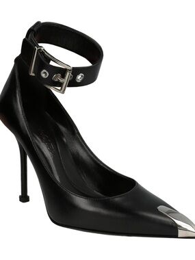 Alexander McQueen Punk Ankle Strap Heels Leather Pointed Toe Sz 38 NWOT